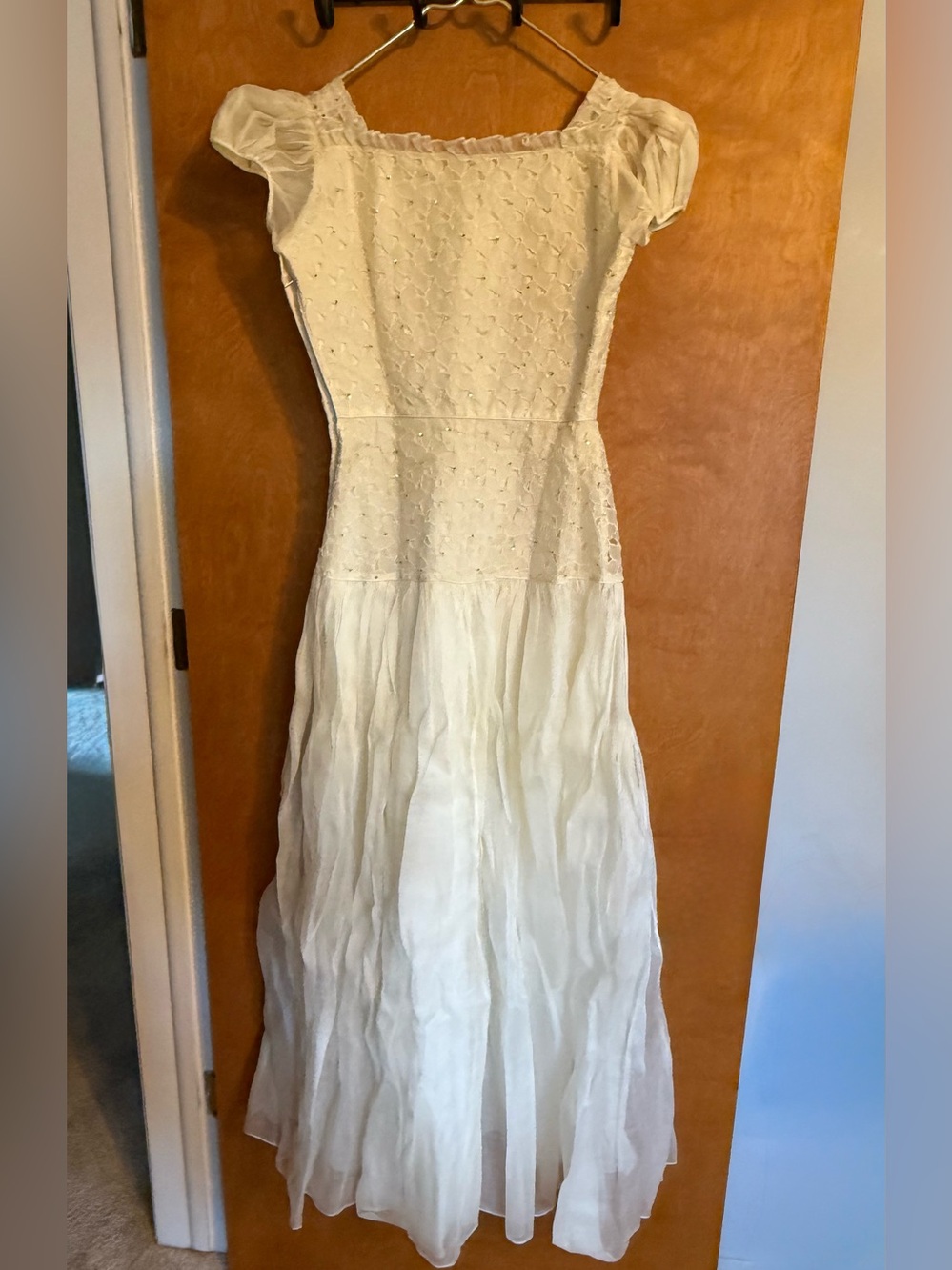 Vintage Ivory Lace Sequin Boho Cottagecore Wedding Dress - Picture 6 of 14